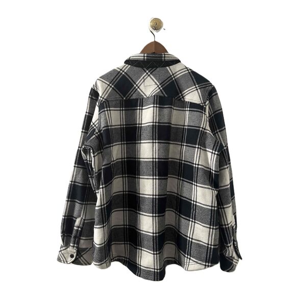 Eddie Bauer Flannel Snap Shacket Womens XXL Navy White Buffalo Plaid Long Sleeve - Picture 2 of 13